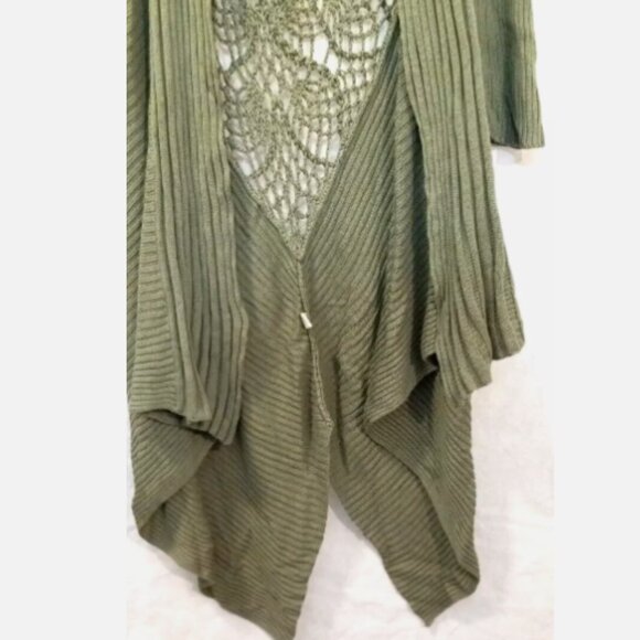 Women's Midi Cardigan Jacket  Knit Crochet Center Back Size XL green - Picture 6 of 12